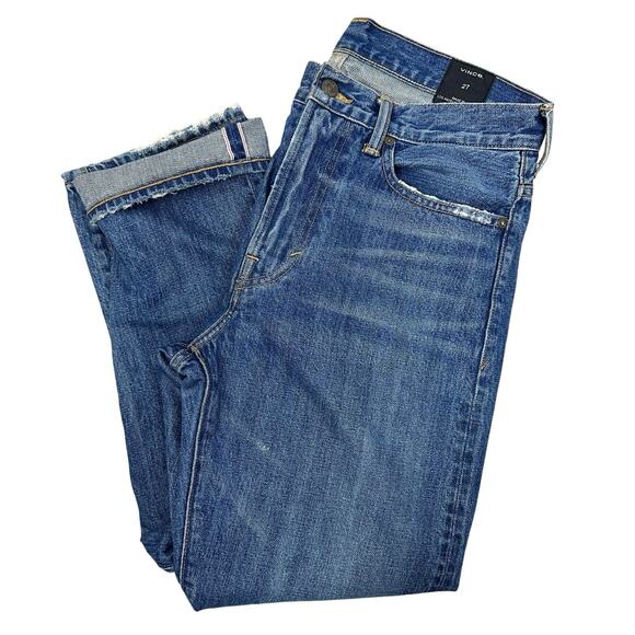 Vince Union Slouch Distressed Jeans In Heritage Size 27 Japanese Selvedge Denim - Picture 1 of 16